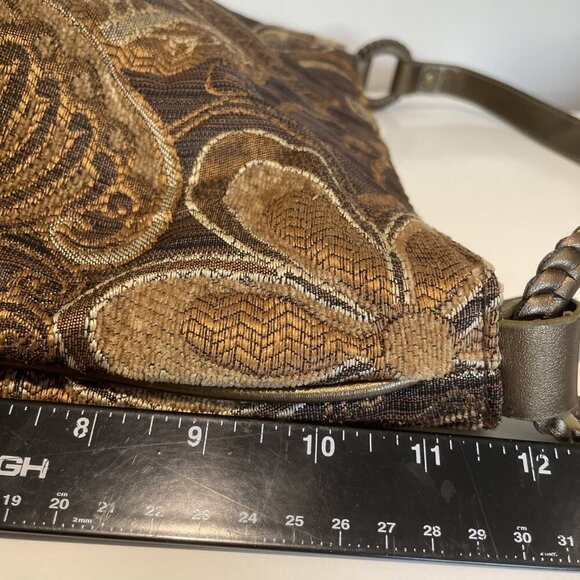 Caribbean Joe Shoulder Handbag Tote Brown Floral Tapestry Faux Leather Trim Boho - Picture 10 of 14